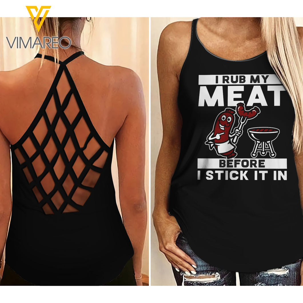 Rub my meat Criss-Cross Open Back Camisole Tank Top