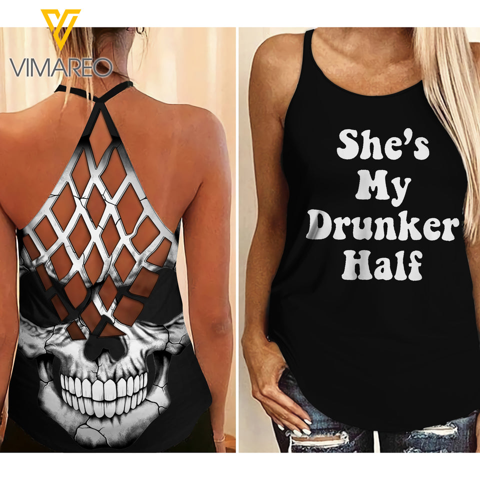 My Drunker half Criss-Cross Open Back Camisole Tank Top