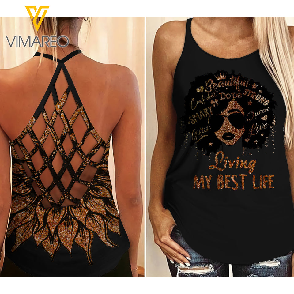 Living my best life-Cross Open Back Camisole Tank Top Legging
