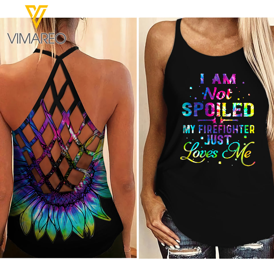 My firefighter just love me Criss-Cross Open Back Camisole Tank Top