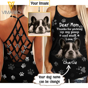 Personalized Dog mom-French Bulldog CRISS-CROSS OPEN BACK CAMISOLE TANK TOP