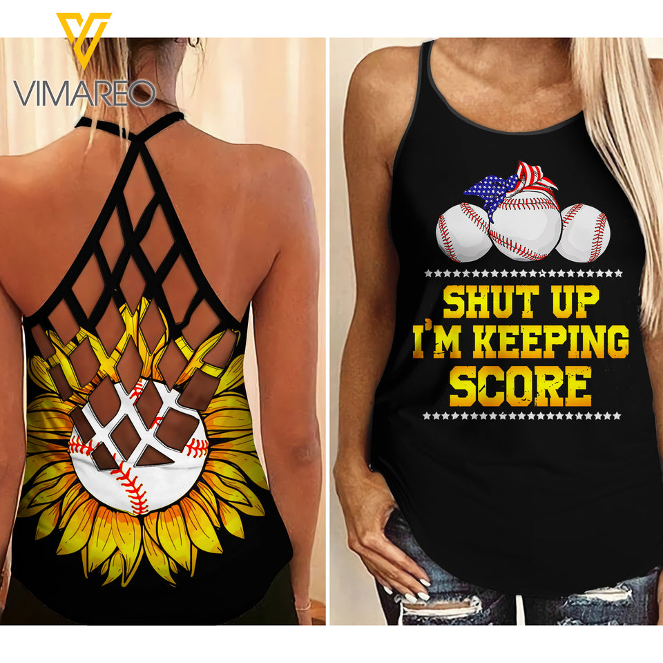 Baseball Criss-Cross Open Back Camisole Tank Top 2ST