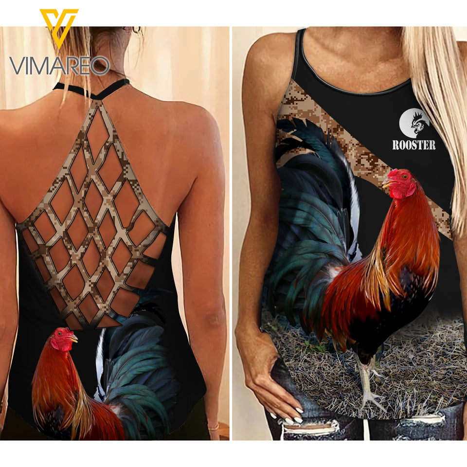 Rooster Criss-Cross Open Back Camisole Tank Top Legging