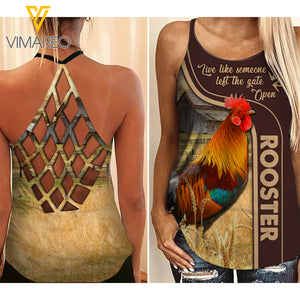 Rooster Criss-Cross Open Back Camisole Tank Top
