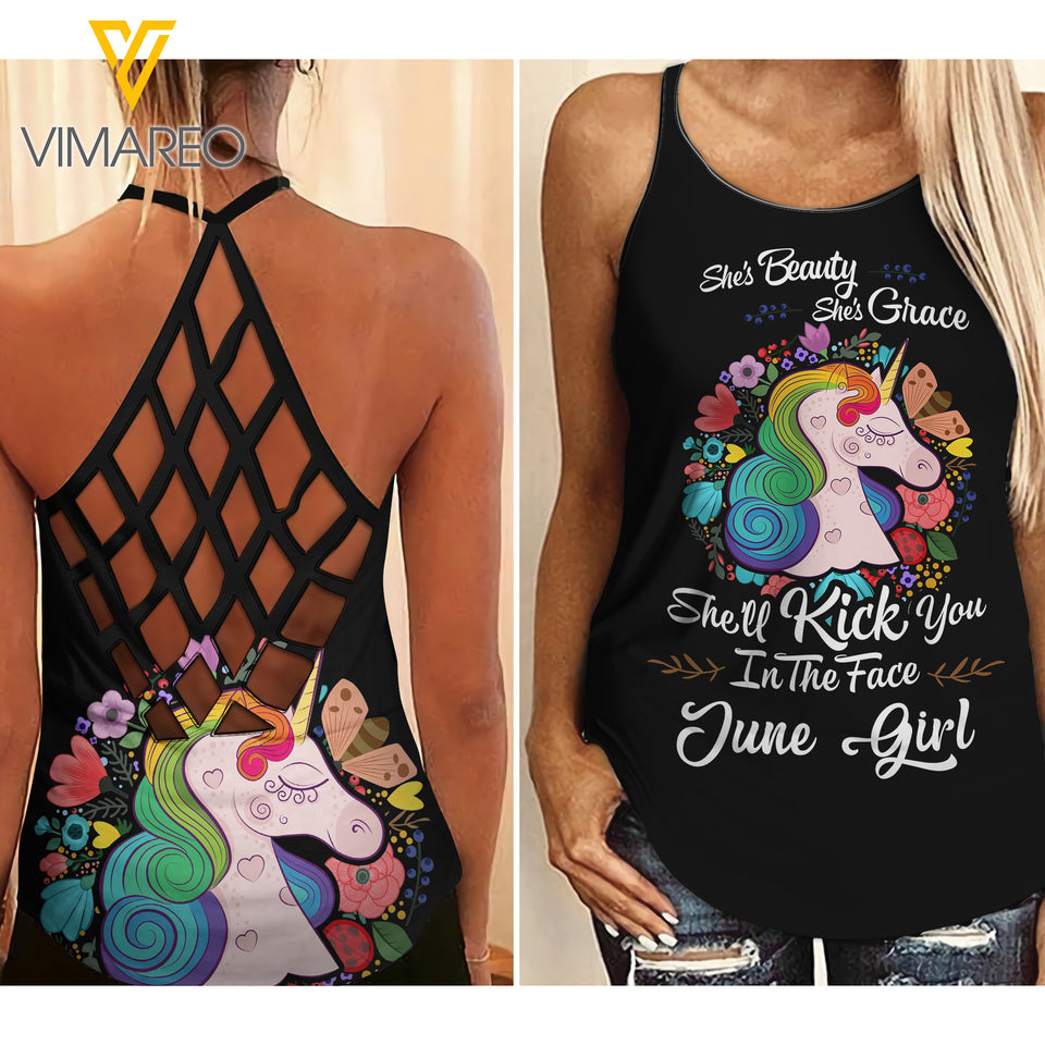 Unicorn June girl Criss-Cross Open Back Camisole Tank Top