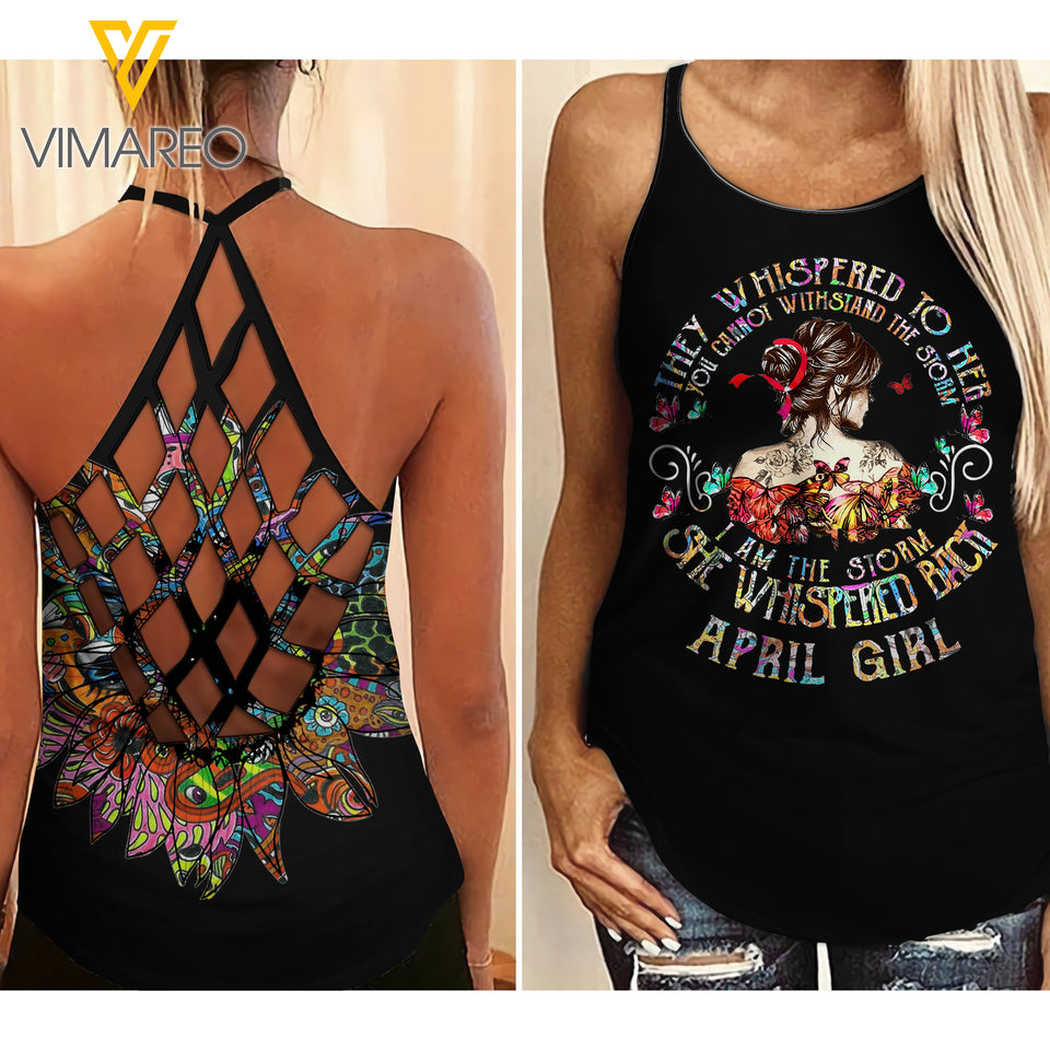 April girl Criss-Cross Open Back Camisole Tank Top Legging WHIS