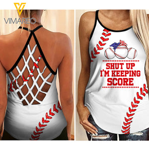 Baseball Criss-Cross Open Back Camisole Tank Top 2ST
