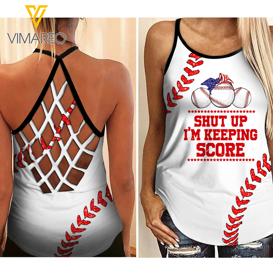 Baseball Criss-Cross Open Back Camisole Tank Top 2ST