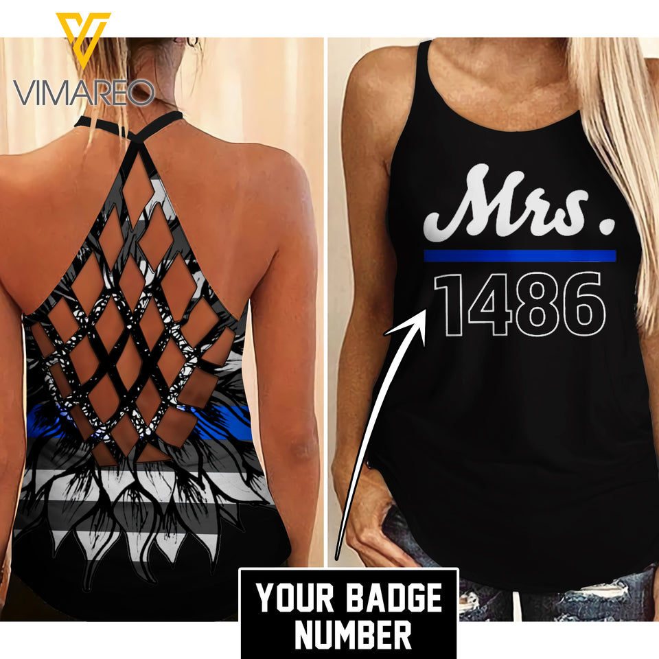 Custom Thin Blue Line Criss-Cross Open Back Camisole Tank Top SU