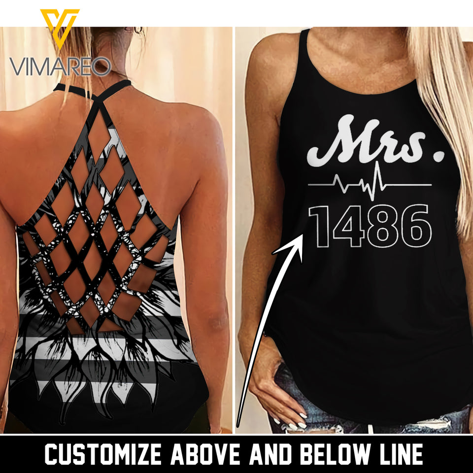 Custom Thin White Line Criss-Cross Open Back Camisole Tank Top SU