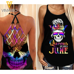 Queens are born in June Criss-Cross Open Back Camisole Tank Top