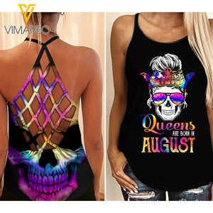 Queens are born in August Criss-Cross Open Back Camisole Tank Top
