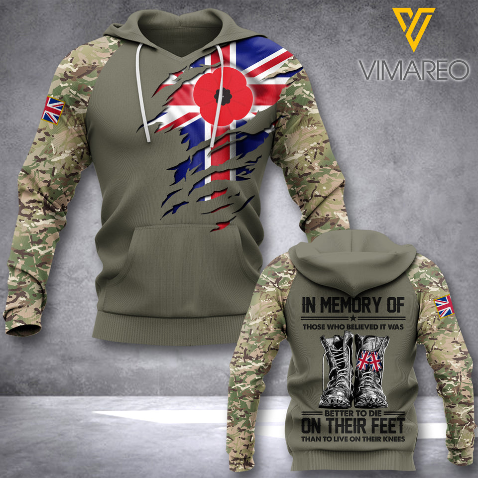British army veterans-in memory TSHIRT/Hoodiel/Sweater 3D PRINTED T12