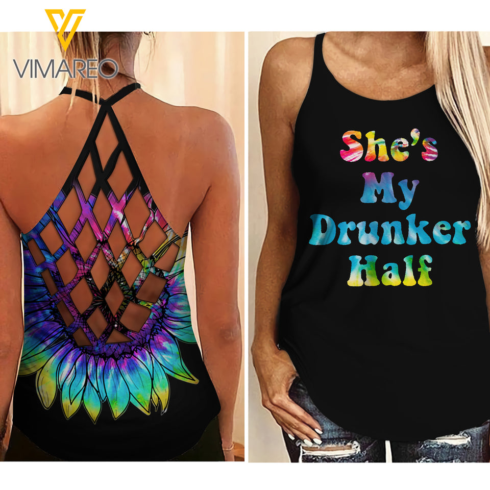 My Drunker half Criss-Cross Open Back Camisole Tank Top
