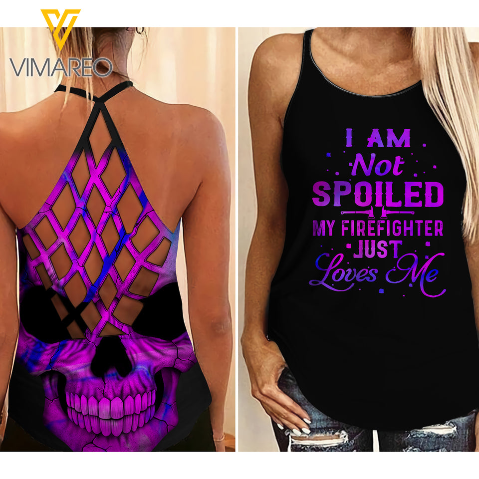 My firefighter just love me Criss-Cross Open Back Camisole Tank Top