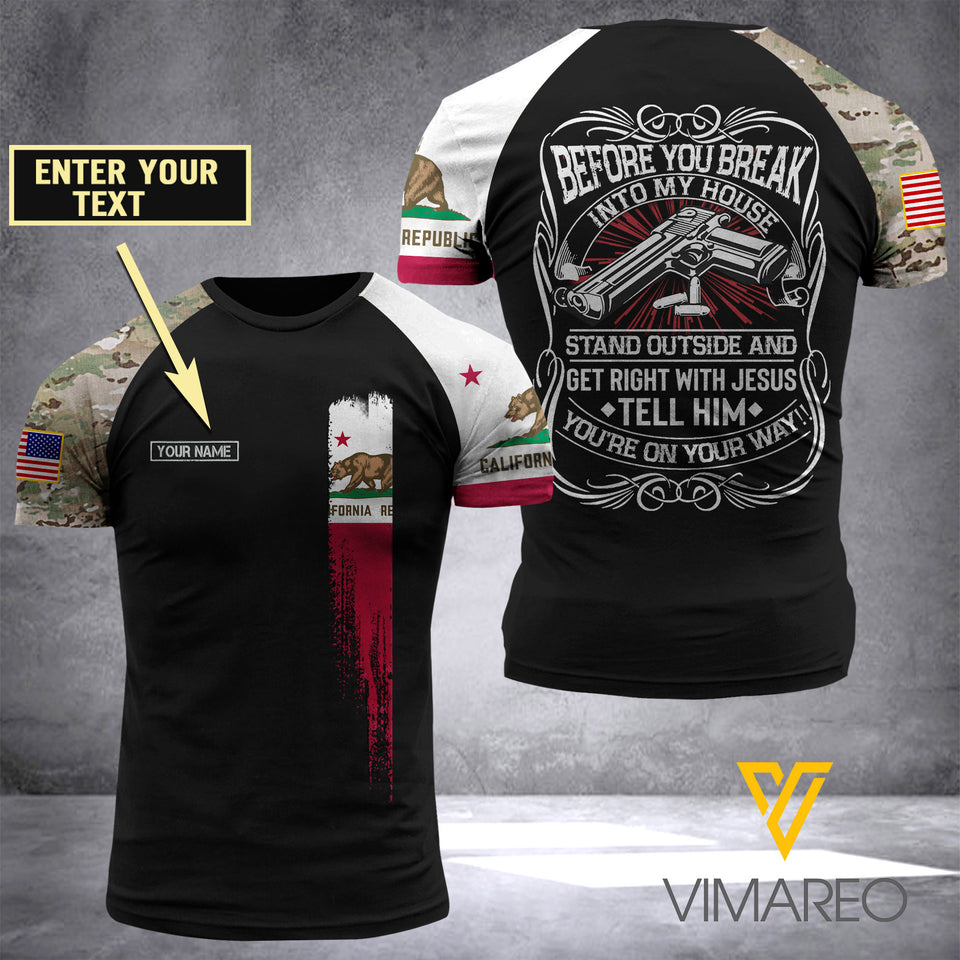 Customized CALIFORNIA Flag 3D PRINTED SHIRT 0504NGBA
