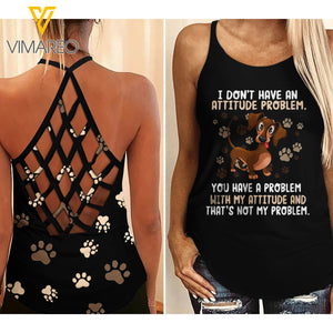 DACHSHUND ATTITUDE CRISS-CROSS TANK TOP TNVQ1009