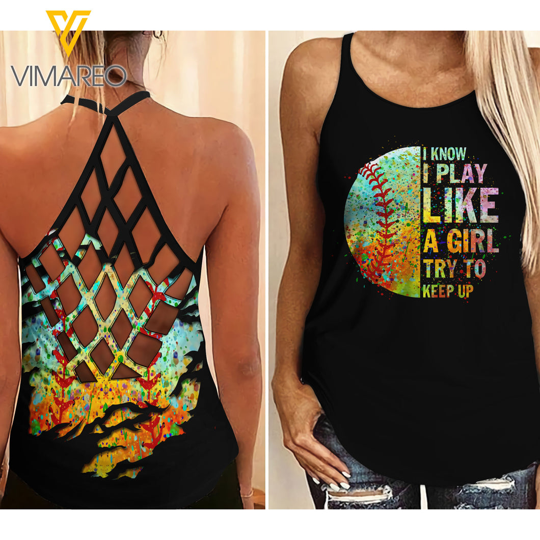 BASEBALL GIRL CRISS-CROSS TANK TOP