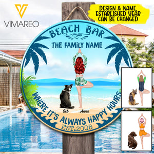 CUSTOMIZED YOGA DOG MOM BEACH BAR WOODEN WELCOME DOOR SIGN