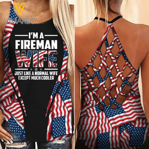 AMERICAN FIREMAN WIFE  CRISS-CROSS TANK TOP LEGGING