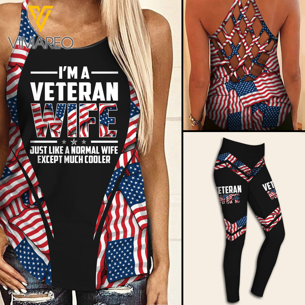 AMERICAN VETERAN WIFE  CRISS-CROSS TANK TOP LEGGING