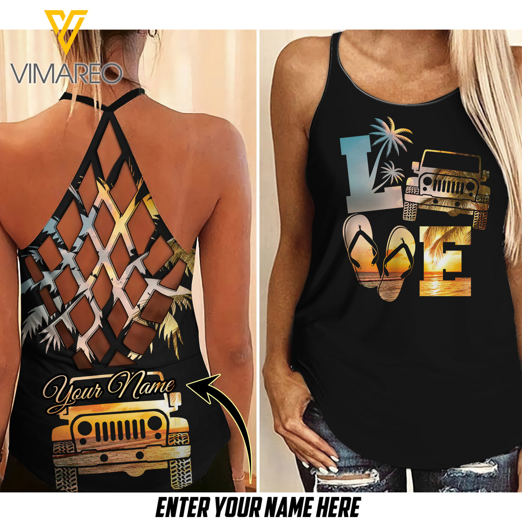 JEEP AND FLIP FLOP GIRL CRISS-CROSS TANK TOP SKULL