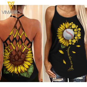 BASEBALL SUNFLOWER GIRL CRISS-CROSS TANK TOP