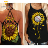 BASEBALL SUNFLOWER GIRL CRISS-CROSS TANK TOP