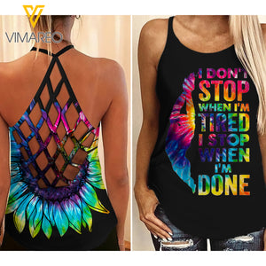 SWIMMING GIRL CRISS-CROSS TANK TOP SUNFLOWER TIE DYE