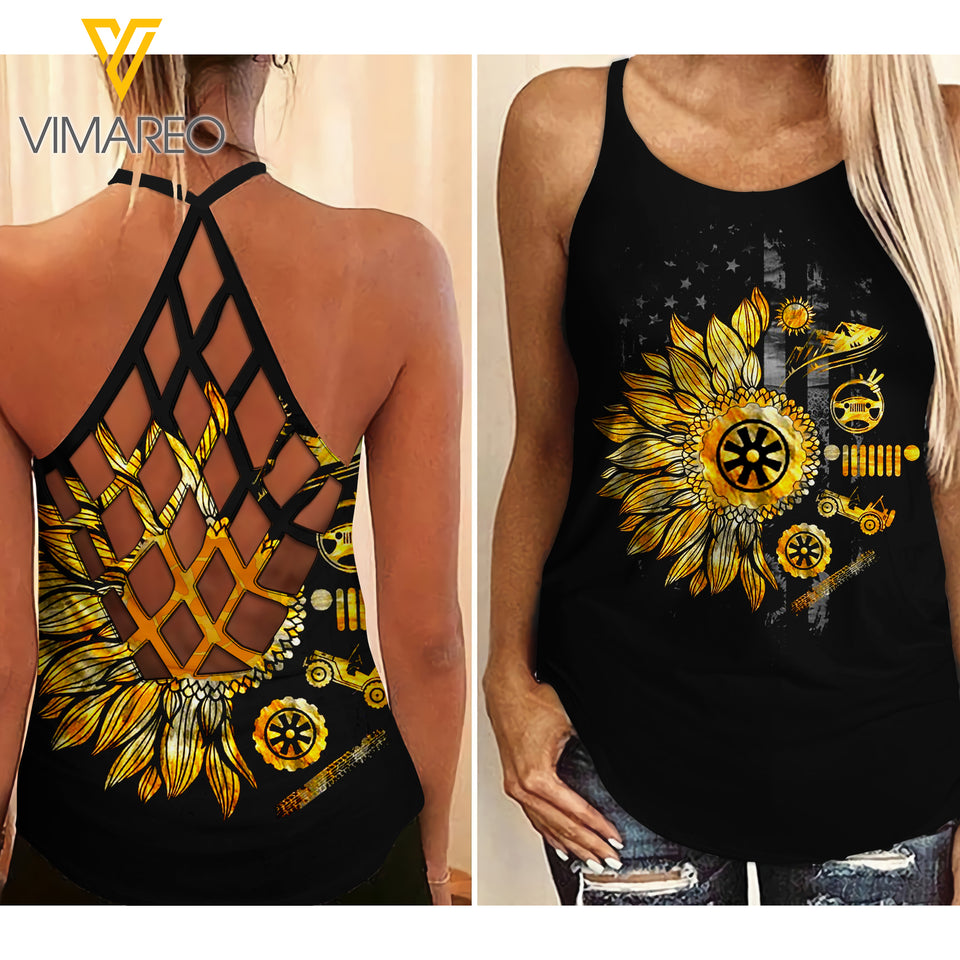 JEEP GIRL CRISS-CROSS TANK TOP SUNFLOWER