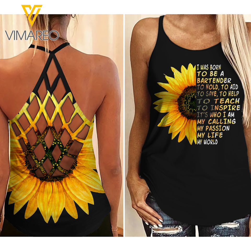 BARTENDER SUNFLOWER CRISS-CROSS OPEN BACK CAMISOLE TANK TOP