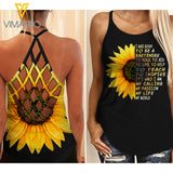 BARTENDER SUNFLOWER CRISS-CROSS OPEN BACK CAMISOLE TANK TOP