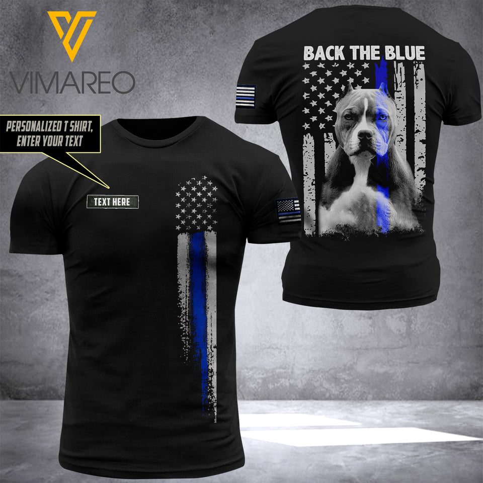 CUSTOMIZED BACK THE BLUE PITBULL T SHIRT 3D PRINTED