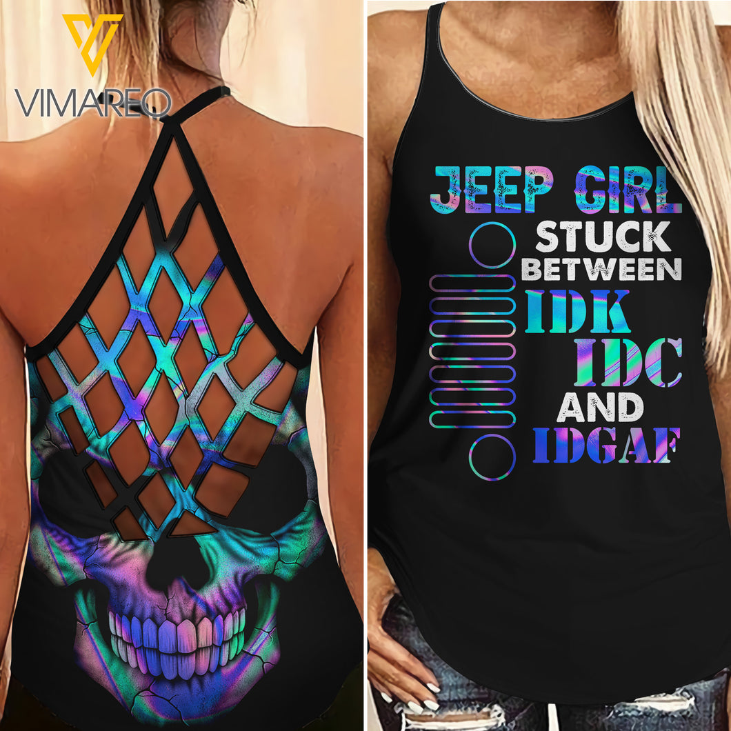 JEEP GIRL SKULL CRISS-CROSS TANK TOP TNDT0109