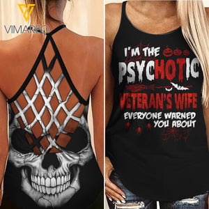 HOT VETERAN WIFE HALLOWEEN CRISS-CROSS TANK TOP SKULL