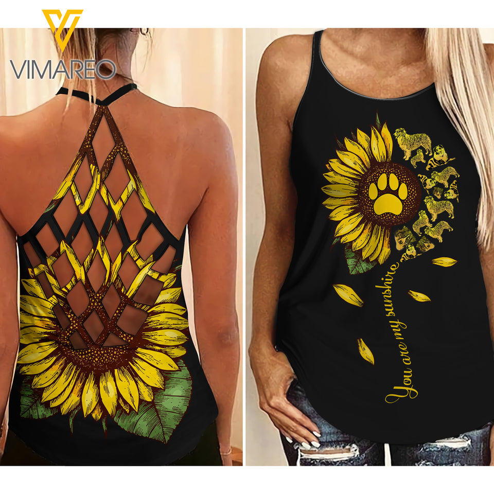 Aussie Dog Sunflower Criss-Cross Open Back Camisole Tank Top