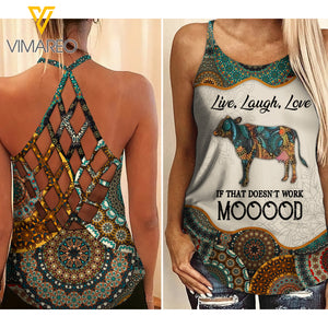 Dairy Cattle Boho Criss-Cross Open Back Camisole Tank Top