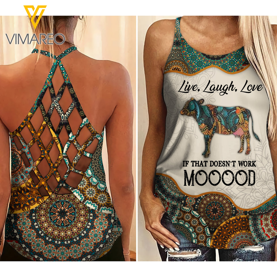 Dairy Cattle Boho Criss-Cross Open Back Camisole Tank Top