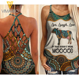 Dairy Cattle Boho Criss-Cross Open Back Camisole Tank Top