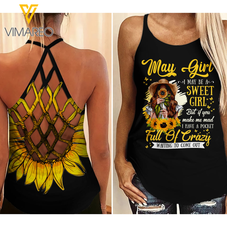 MAY SWEET CRAZY GIRL CRISS-CROSS TANK TOP SUNFLOWER