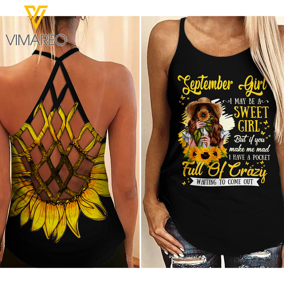 SEPTEMBER SWEET CRAZY GIRL CRISS-CROSS TANK TOP SUNFLOWER