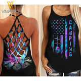 CAMPING GIRL CRISS-CROSS TANK TOP SUNFLOWER OR CAMPFIRE
