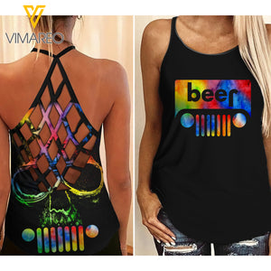 JEEP AND BEER GIRL CRISS-CROSS TANK TOP SKULL