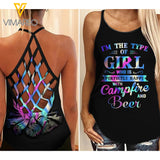 CAMPFIRE AND BEER GIRL CRISS-CROSS TANK TOP