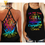 CAMPFIRE AND BEER GIRL CRISS-CROSS TANK TOP