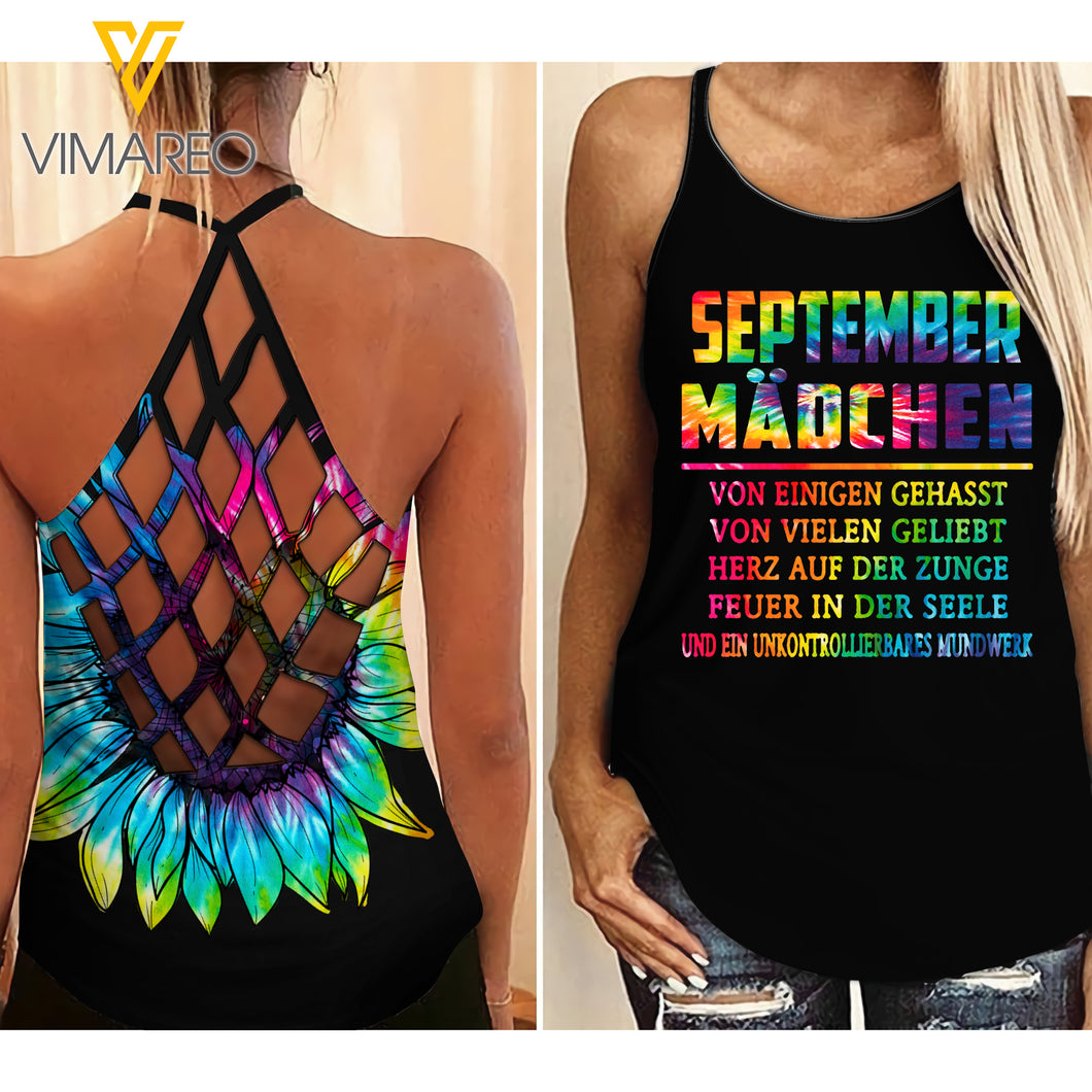 SEPTEMBER MÄDCHEN TIE DYE SUNFLOWERCRISS CROSS TANK GERMANY GIRL