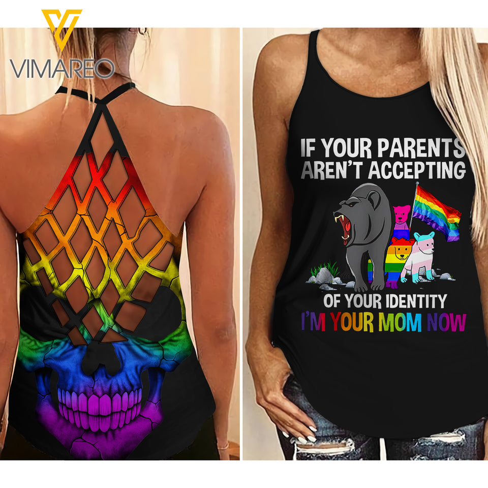 MAMA BEAR LGBT CRISS-CROSS TANK TOP SKULL
