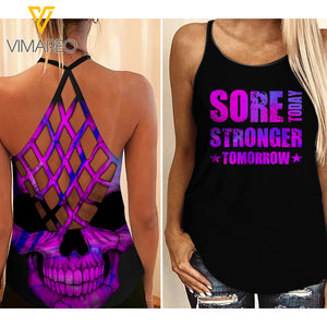 SORE TODAY STRONGER TOMORROW GIRL CRISS-CROSS TANK TOP SKULL