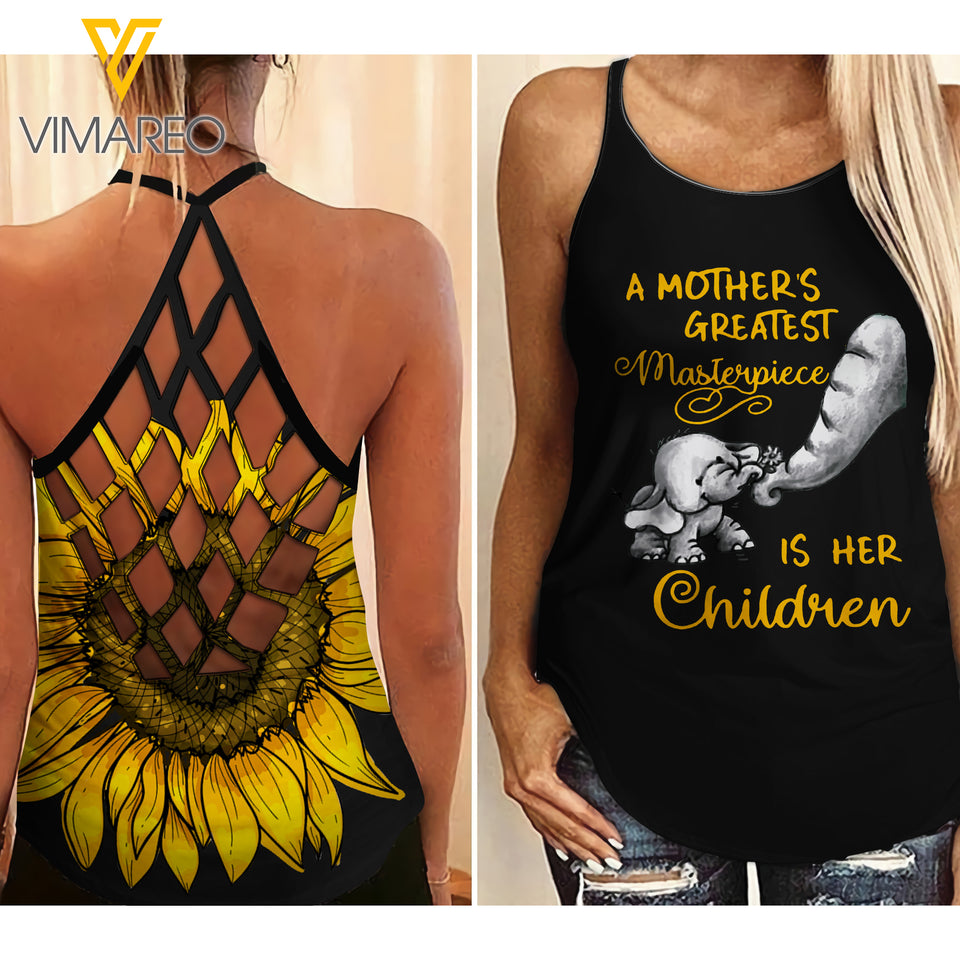 MOM ELEPHANT CRISS-CROSS OPEN BACK CAMISOLE TANK TOP MOTHER'S DAY