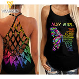 MAY GIRL Criss-Cross Open Back Camisole Tank Top BUTTER